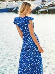 Sosandar Blue V Neck Midi Dress - Image 3 of 5
