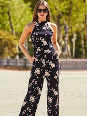 Sosandar Blue Halter Neck Cropped Jumpsuit - Image 1 of 4