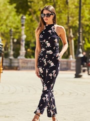 Sosandar Blue Halter Neck Cropped Jumpsuit - Image 2 of 4