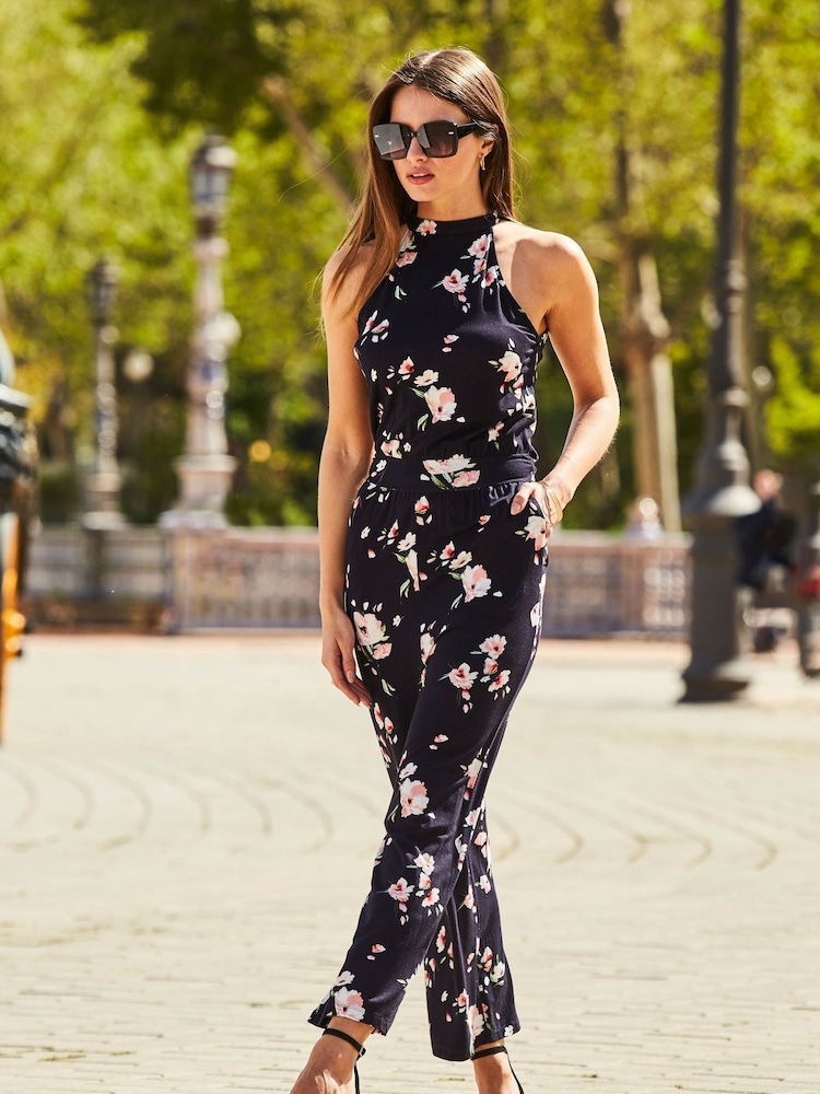 Sosandar Blue Halter Neck Cropped Jumpsuit - Image 2 of 4
