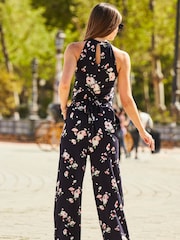 Sosandar Blue Halter Neck Cropped Jumpsuit - Image 3 of 4