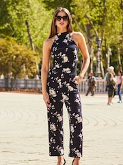 Sosandar Blue Halter Neck Cropped Jumpsuit - Image 4 of 4