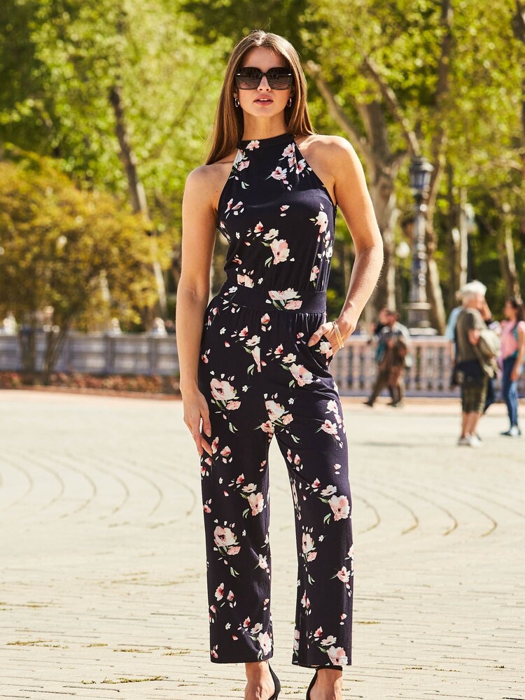 Sosandar Blue Halter Neck Cropped Jumpsuit - Image 4 of 4 Sosandar Blue Halter Neck Cropped Jumpsuit - Image 4 of 4