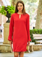 Sosandar Red Gold Tab Detail Flute Sleeve Shift Dress - Image 6 of 6