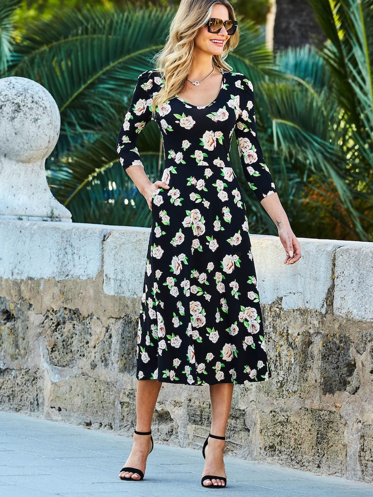 Sosandar V-образный вырез 3/4 Рукав Fit And Flare платья - Изображение 2 из 5