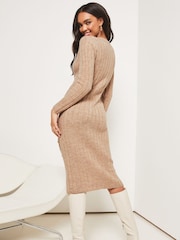 Lipsy Neutral Knitted Button Detail Jumper Dress - Image 1 of 4