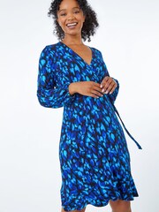 Roman Blue & Black Petite Petite Animal Stretch Wrap Dress - Image 1 of 5
