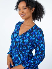 Roman Blue & Black Petite Petite Animal Stretch Wrap Dress - Image 5 of 5