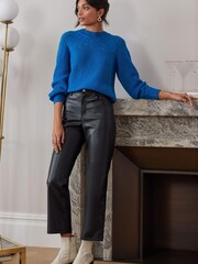 Love & Roses Cobalt Blue Pointelle Bow Back Jumper - Image 3 of 4