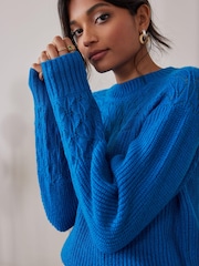 Love & Roses Cobalt Blue Pointelle Bow Back Jumper - Image 4 of 4