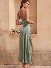 Lipsy Green Ciara Satin Split Halter Bridesmaid Maxi Dress - Image 2 of 4