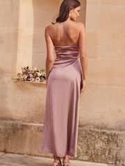 Lipsy Pink Ciara Satin Split Halter Bridesmaid Dress - Image 2 of 4