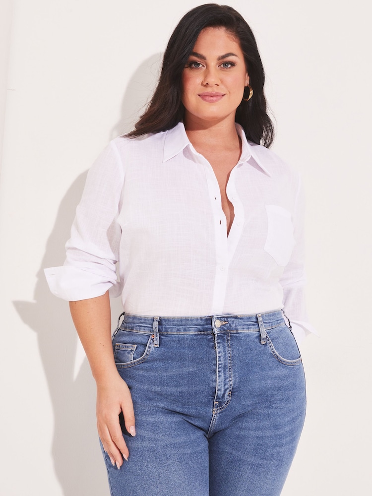 Lipsy White Curve Pocket Button Through Shirt - Image 1 of 4