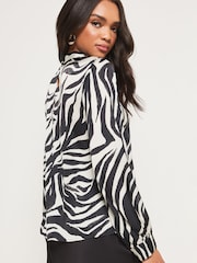 Lipsy Mono Zebra Petite Cut Out Detail Blouse - Image 2 of 4