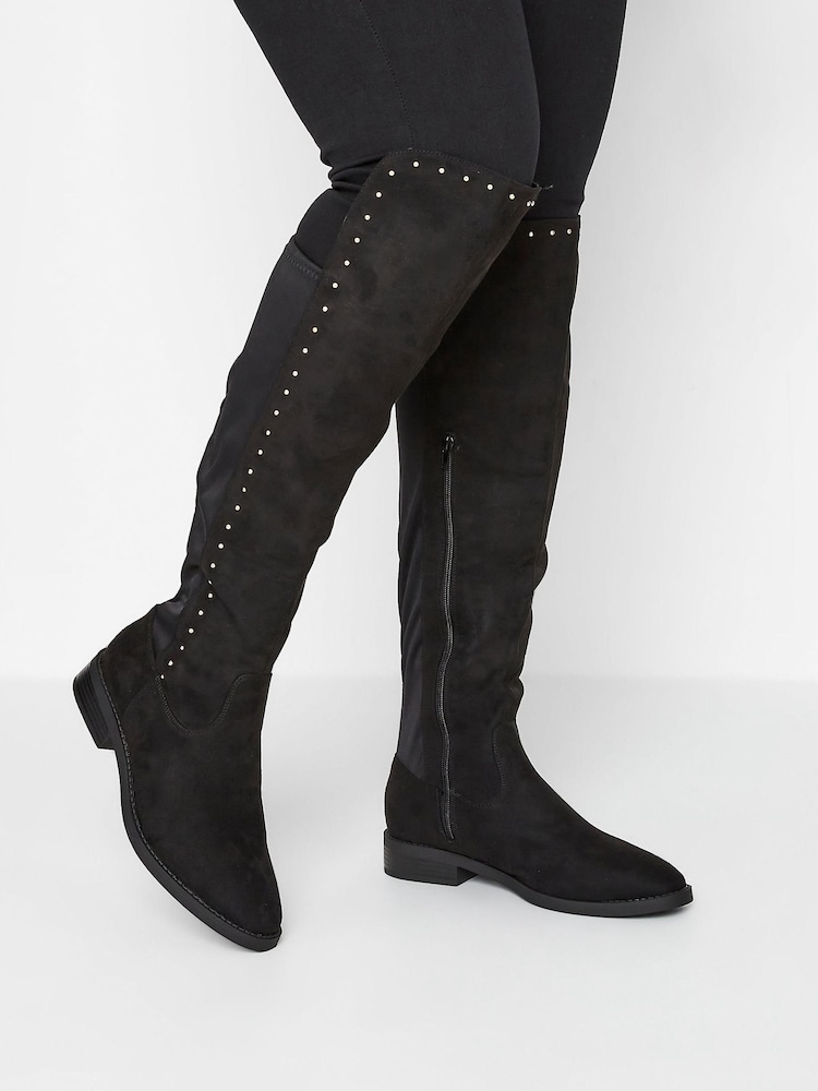 Yours Curve Black Wide FIt Extra-Wide Over The Knee Boot With Stud Detail - Image 1 of 1 Yours Curve Black Wide FIt Extra-Wide Over The Knee Boot With Stud Detail - Image 1 of 1