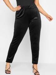 Yours Curve Black Velvet Tapered Trouser - Image 1 of 4
