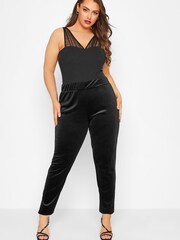 Yours Curve Black Velvet Tapered Trouser - Image 2 of 4