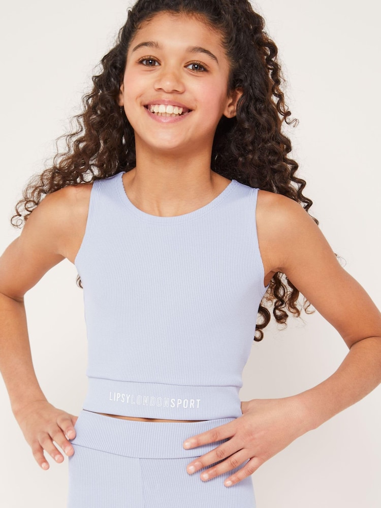 Blau, gerippt - Lipsy Active Kurzes Top - Bild 1 von 4 Blau, gerippt - Lipsy Active Kurzes Top - Bild 1 von 4