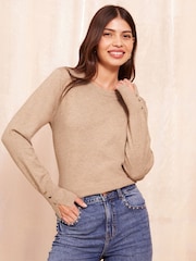 Friends Like These Camel Long Sleeve Crew Neck Jumper - Image 1 of 4