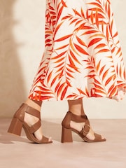 Love & Roses Brown Cross Over Block Heel Buckle Sandals - Image 4 of 4