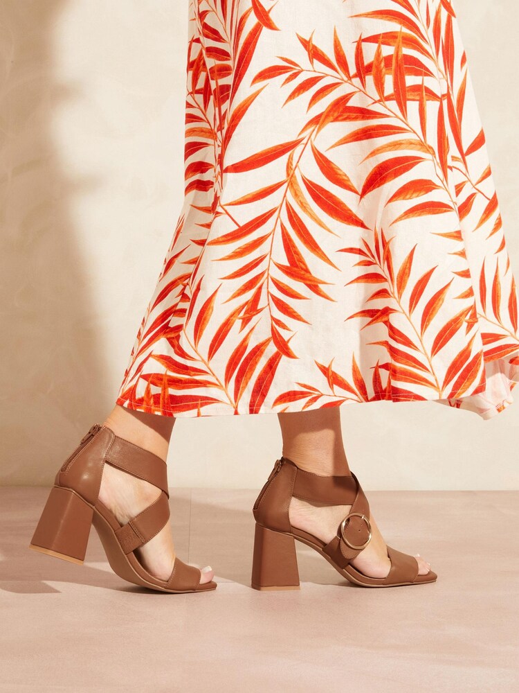 Love & Roses Brown Cross Over Block Heel Buckle Sandals - Image 4 of 4