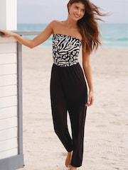 Lipsy Black/White Bandeau 2 in 1 Printed Jumpsuit - Image 1 of 3