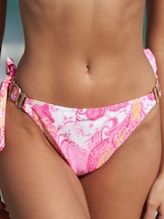 Lipsy Paisley Pink Tie Side Jewel Trim Bikini Bottoms - Image 3 of 3