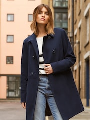 Friends Like These Navy Blue Longline Double Breast Button Dolly Coat - Image 1 of 4