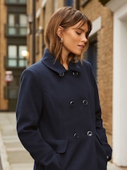 Friends Like These Navy Blue Longline Double Breast Button Dolly Coat - Image 2 of 4