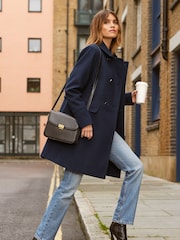 Friends Like These Navy Blue Longline Double Breast Button Dolly Coat - Image 3 of 4