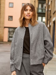 Friends Like These Grey Boucle Bomber Jacket - Image 1 of 4