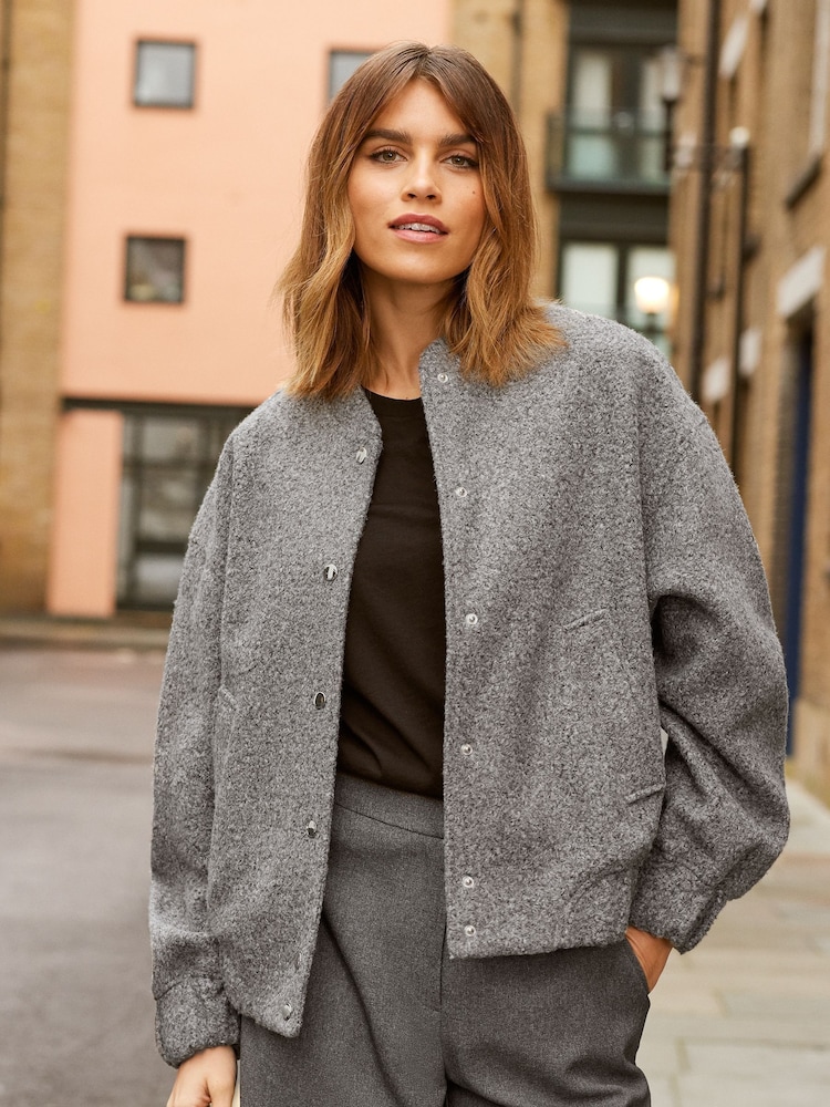 Friends Like These Grey Boucle Bomber Jacket - Image 1 of 4