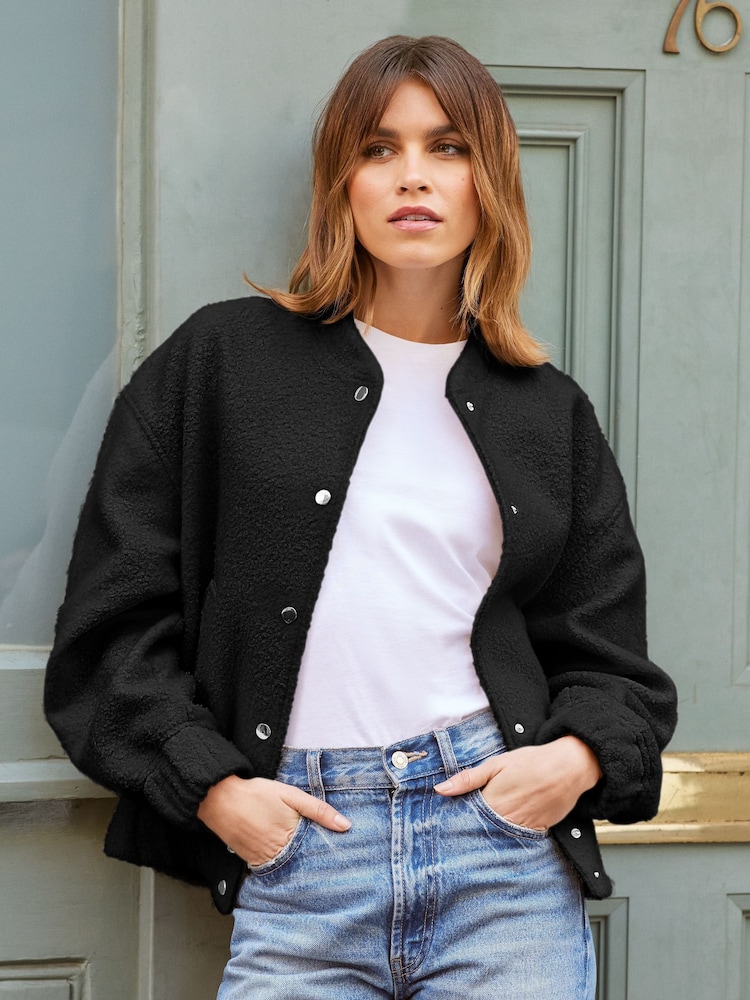 Friends Like These Black Boucle Bomber Jacket - Image 1 of 4