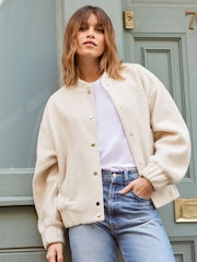 Friends Like These Cream Boucle Bomber Jacket - Image 1 of 4