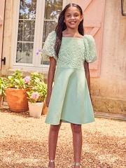Lipsy Green 2in1 Puff Sleeve Occasion Dress (3yrs-16yrs) - Image 2 of 4