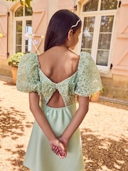 Lipsy Green 2in1 Puff Sleeve Occasion Dress (3yrs-16yrs) - Image 3 of 4