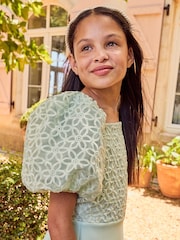 Lipsy Green 2in1 Puff Sleeve Occasion Dress (3yrs-16yrs) - Image 4 of 4