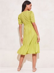 Lipsy Green Broderie V Neck Puff Sleeve Midi Summer Dress - Image 2 of 4