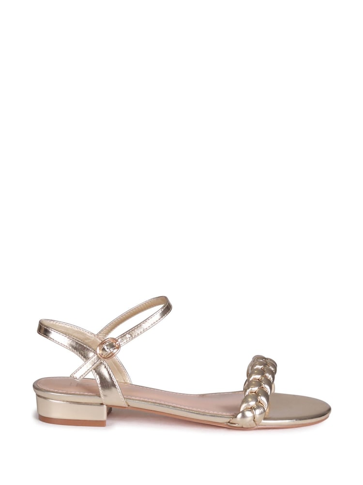 Linzi Gold PU Indigo Barely There Heeled Sandal With Plaited Front Strap - Image 2 of 4
