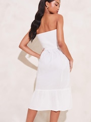 Lipsy White Bandeau Shirred Ruffle Tiered Dress - Image 2 of 4
