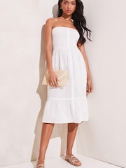Lipsy White Bandeau Shirred Ruffle Tiered Dress - Image 3 of 4