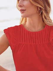 Friends Like These Red Ruffle Sleeveless Broderie Round Neck Top - Image 4 of 4