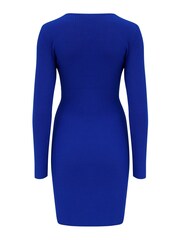 Pour Moi Blue Layla Rib Knit V Neck Bodycon Mini Dress - Image 5 of 5