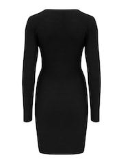 Pour Moi Black Layla Rib Knit V Neck Bodycon Mini Dress - Image 5 of 5