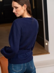 Pour Moi Navy Blue Elle Knit Ballet Wrap Top - Image 3 of 5