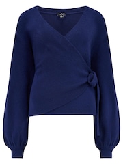 Pour Moi Navy Blue Elle Knit Ballet Wrap Top - Image 4 of 5