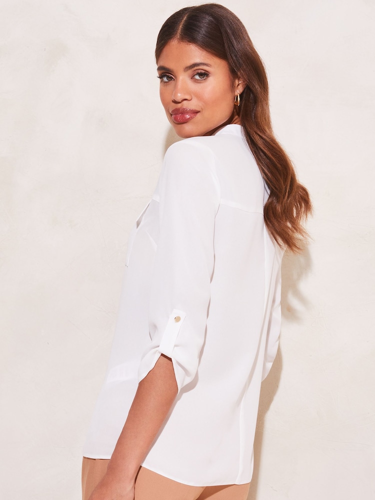 Lipsy White Zip Front Utility Pocket Blouse - Image 2 of 5 Lipsy White Zip Front Utility Pocket Blouse - Image 2 of 5