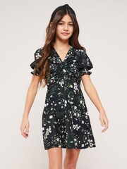 Lipsy Black Floral Knot Front Mini Dress - Image 1 of 4