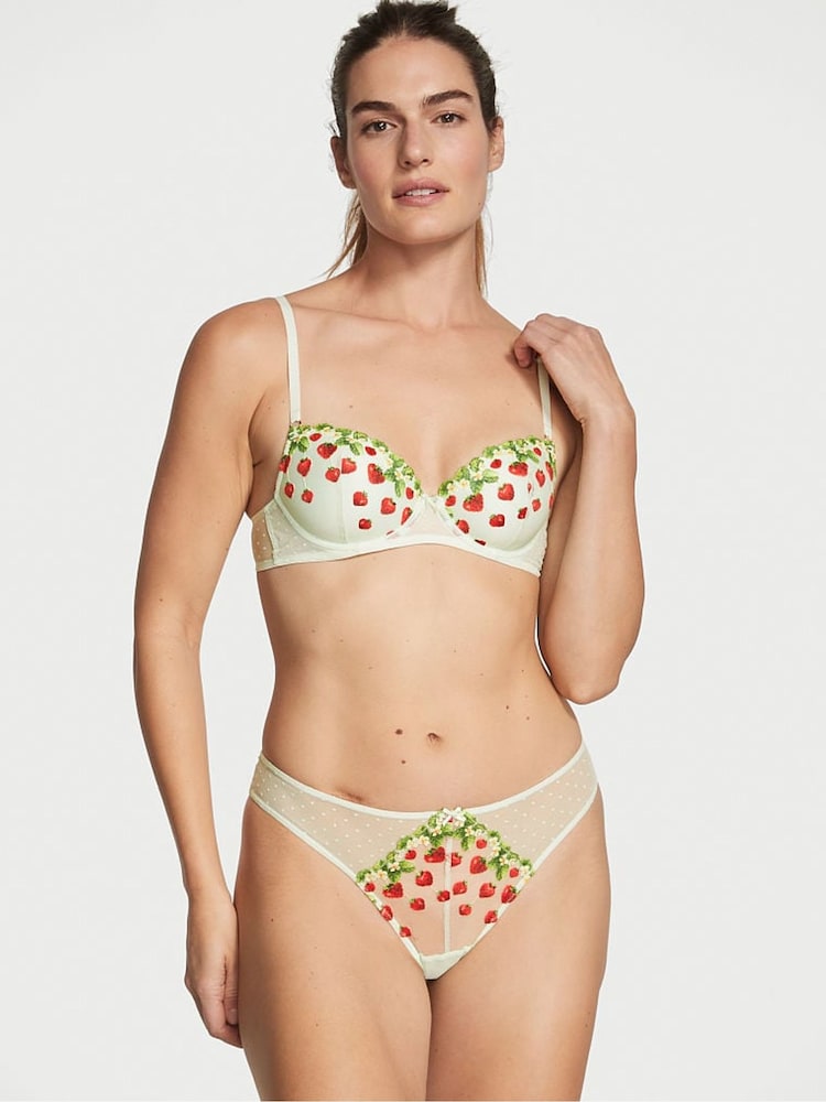 Victoria's Secret Green Strawberry Dolce Thong Strawberry Embroidered Knickers - Image 1 of 1