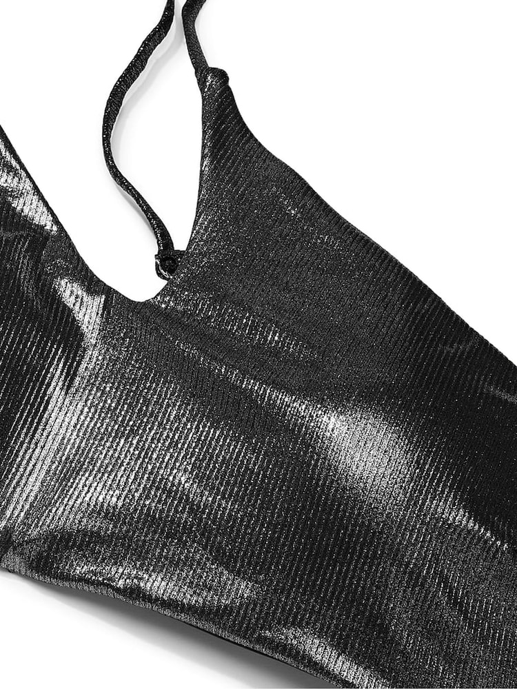 Victoria's Secret Silver Foil Rib Cut Out One Shoulder Swim Bikini Top - Image 4 of 4